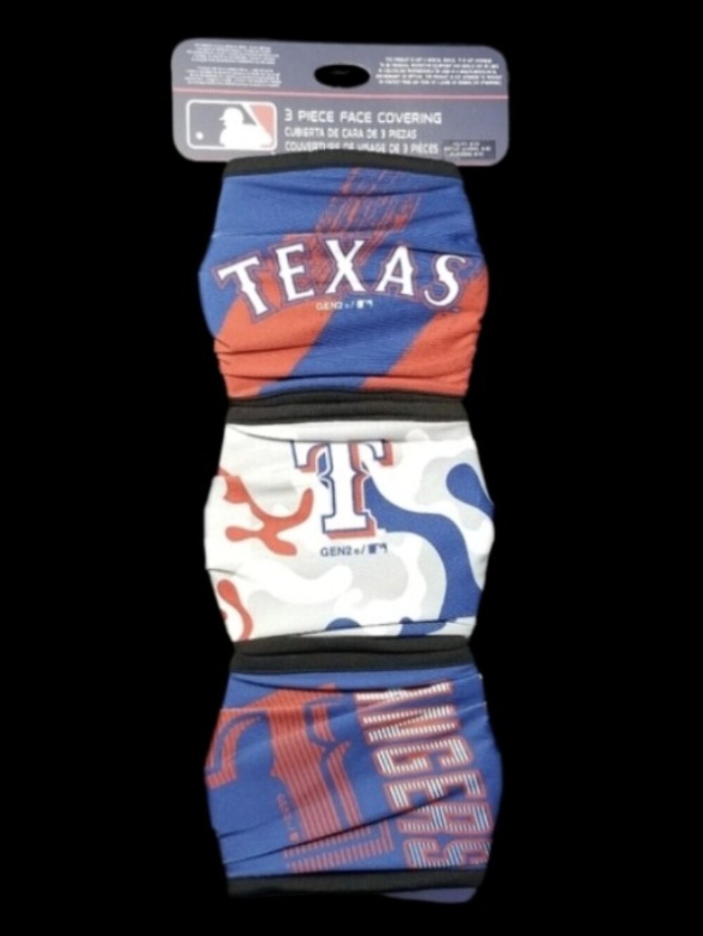 NEW-BOYS-3 PIECE FACE COVERING OFFICAL MLB RANGERS
